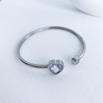 Silver Kalp Detay Zirkon Taş Çelik Bileklik - Görsel 2