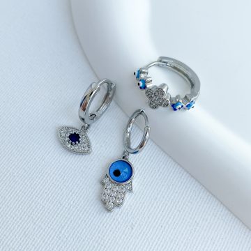 Silver Üçlü Sallanan Nazar Küpe - Görsel 2