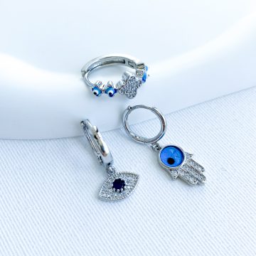 Silver Üçlü Sallanan Nazar Küpe
