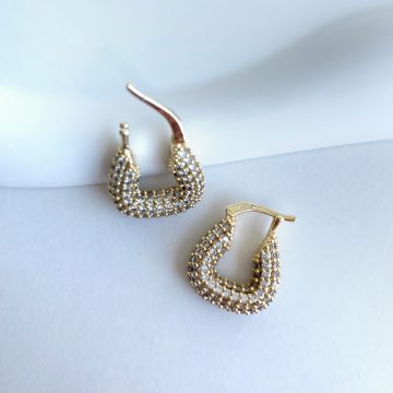 Luna Zirkon Gold Küpe - Görsel 2